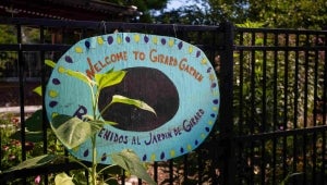 Welcome to Girard Garden painted sign